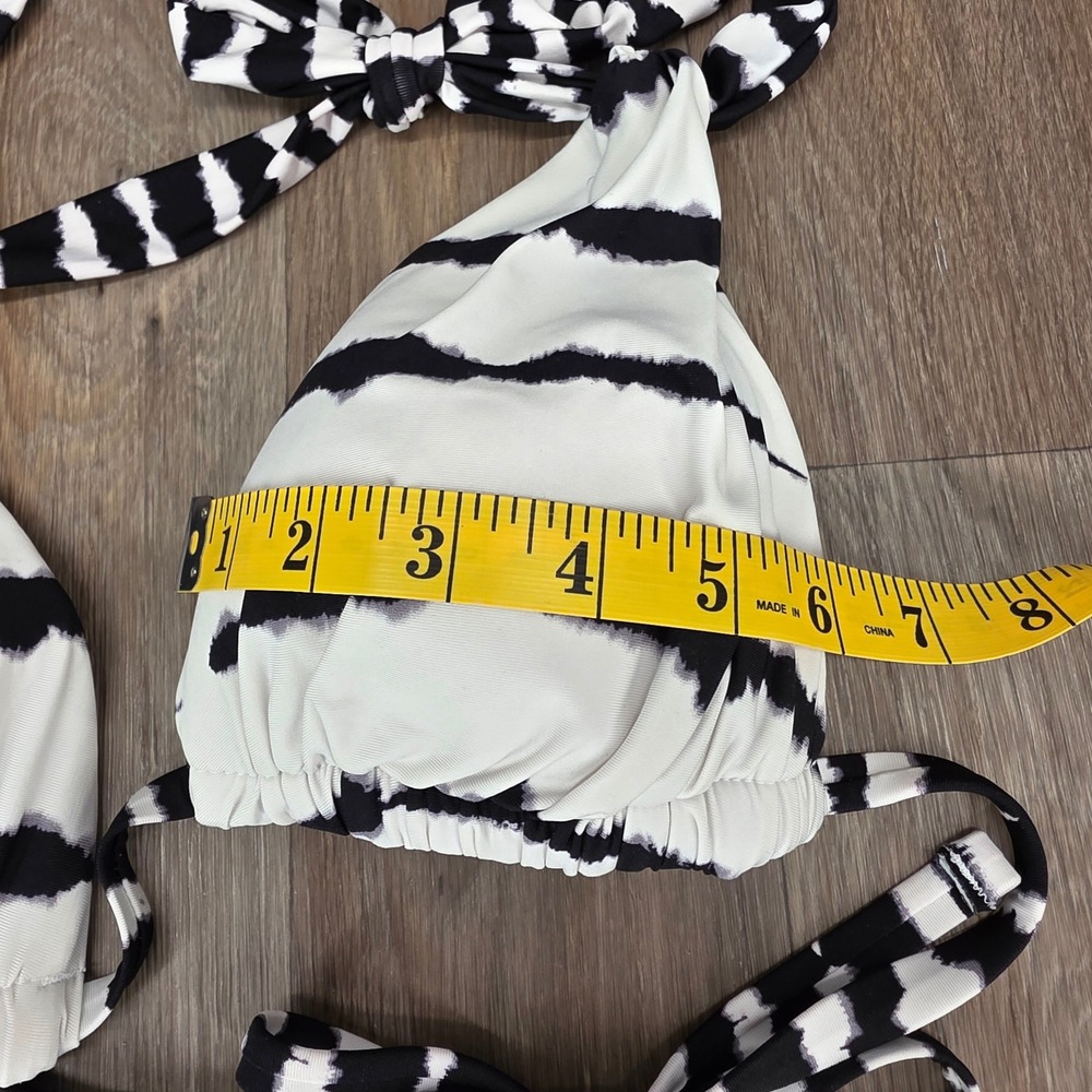 La Blanca Zebra Print Bikini Set Black White Halter Triangle Top Side Tie Bottom - Picture 12 of 13